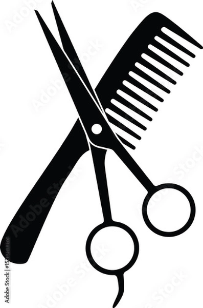 Fototapeta Hairdresser Scissors and Comb Silhouette Vector Icon