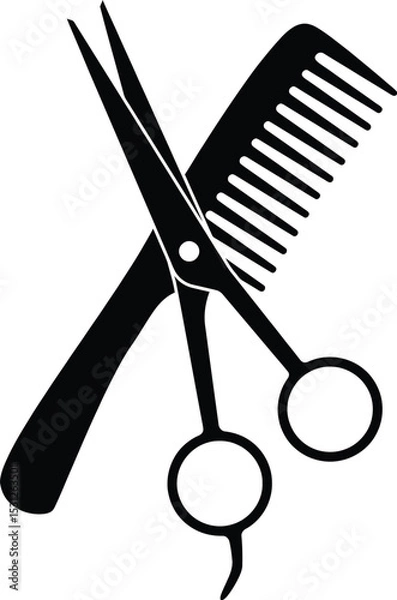 Fototapeta Hairdresser Scissors and Comb Silhouette Vector Icon
