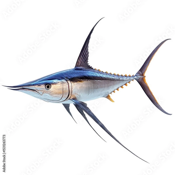 Fototapeta Swordfish displays its striking features while swimming in clear ocean waters during daylight hours
