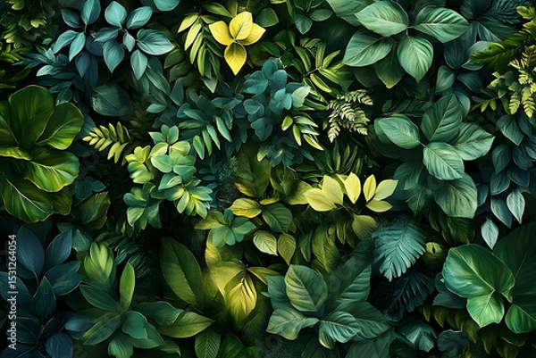 Fototapeta Close-up view of a diverse collection of tropical leaves.