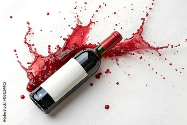 Obraz Red wine splashes as it's poured from a bottle into a glass, a vibrant red liquid beverage