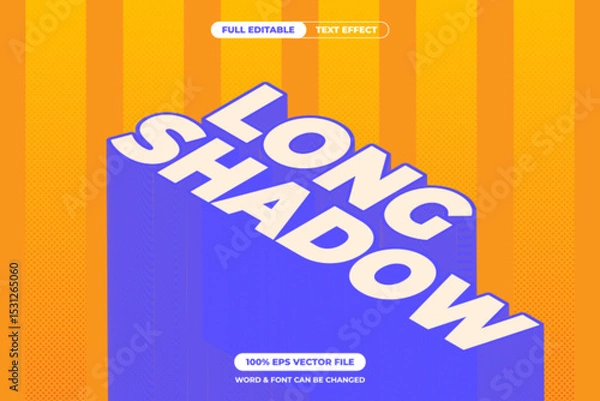 Fototapeta Bold “LONG SHADOW” text in cream and purple with vibrant orange background. Editable EPS file perfect for retro themed graphics, posters, and modern pop art designs