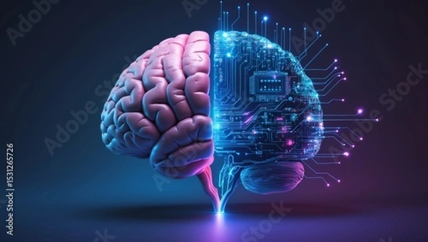 Fototapeta The human brain merging with digital circuitry, representing the future of AI and intelligence.