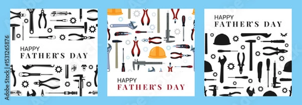 Fototapeta Happy Fathers Day Work Tools Card Set