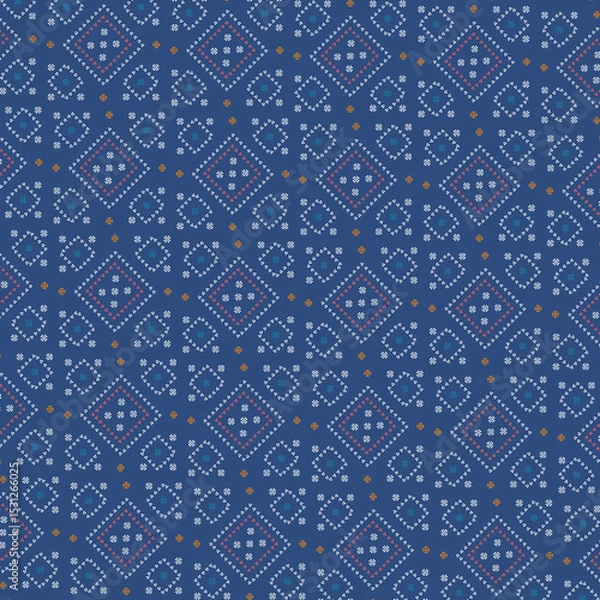 Obraz Retro Indian Blue Bandhani Fabric Traditional Pattern Vector