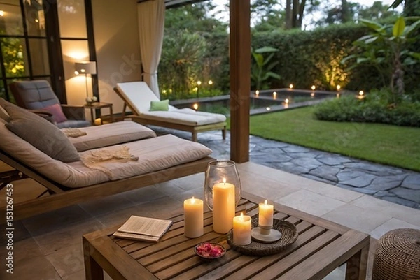 Obraz An inviting luxury hotel pool interior designed for ultimate relaxation, featuring elegant furniture and natural light from large windows
