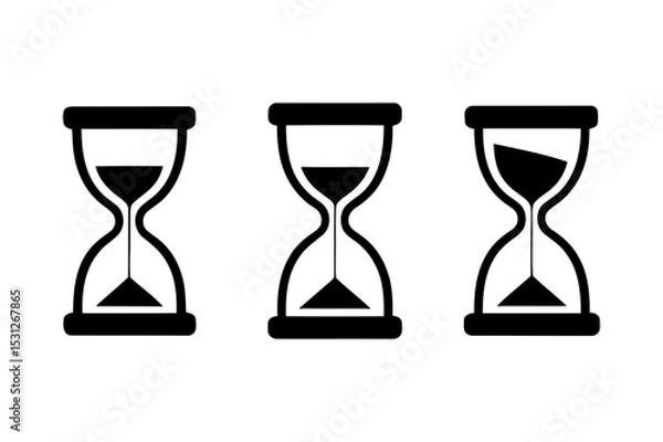 Fototapeta Three hourglasses showing passage of time in black