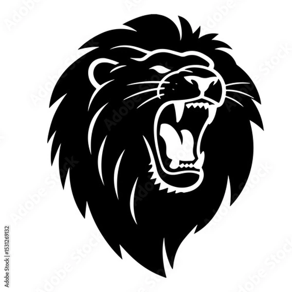 Obraz Roaring Lion Head, Black and White Vector Illustration