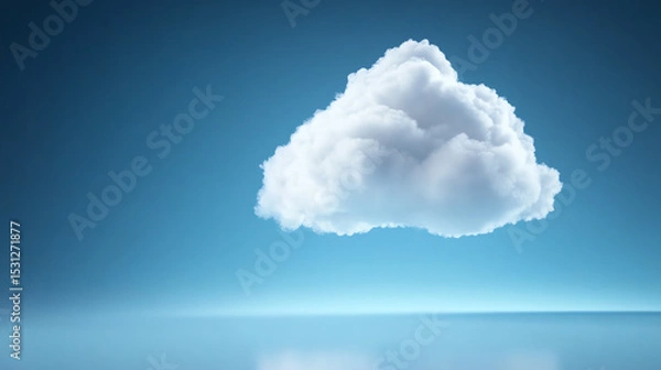 Fototapeta A single fluffy cloud floating against a bright blue sky, symbolizing peace and tranquility in nature.