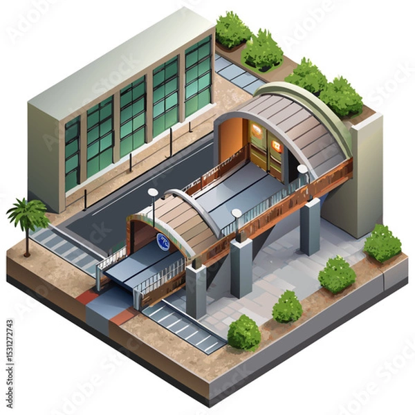 Obraz vector of an urban subway station entrance and underground tunnel layout in clean isometric view, white background
