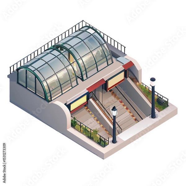 Obraz vector of an urban subway station entrance and underground tunnel layout in clean isometric view, white background
