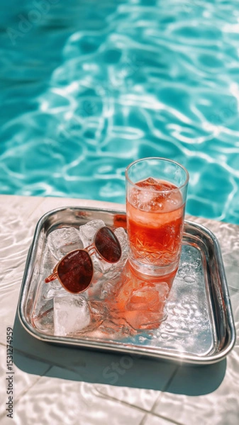 Obraz Chilling by the sparkling water, a cool drink and trendy shades await the perfect afternoon Generative AI