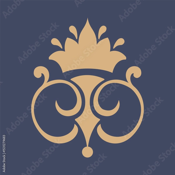 Fototapeta Vector damask stencil element. Floral baroque ornament pattern design. Vintage victorian arabesque motif.