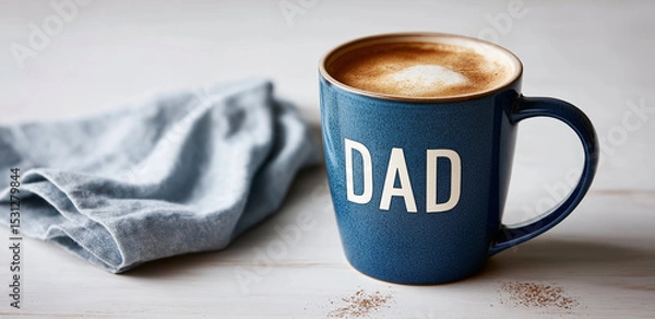 Obraz Savor a creamy coffee in a charming blue mug, perfect for cozy mornings Generative AI