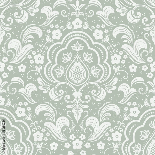 Fototapeta Damask modern seamless pattern element. Vintage classical old fashioned damask ornament, seamless texture for wallpapers, textile.