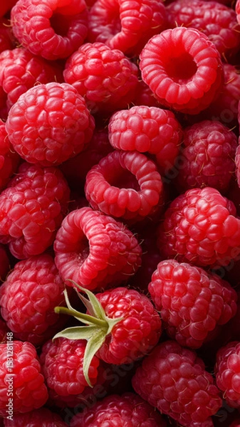 Fototapeta Ripe raspberries burst with color, creating a rich tapestry of vibrant textures and flavors Generative AI