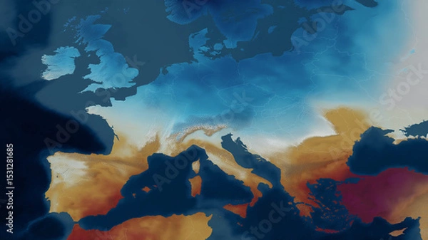 Obraz Visualizes the diverse heat distribution across Europe, showing warm and cool regions vividly Generative AI