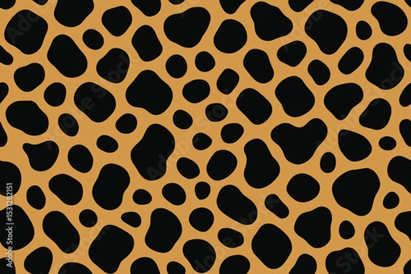 Fototapeta Seamless hyena fur pattern with large black spots on orange background