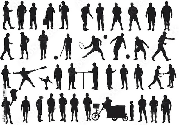 Fototapeta Silhouettes of people engaging in various sports and activities