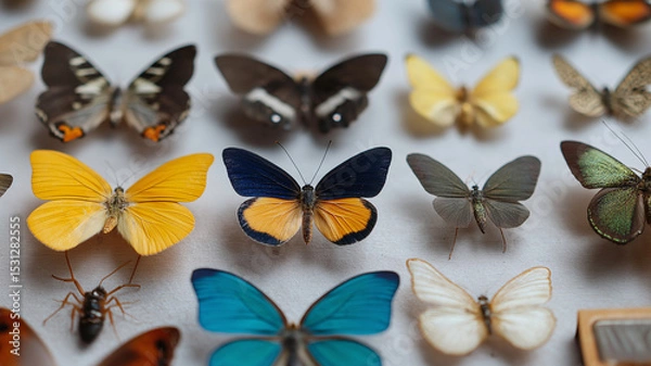 Obraz A stunning display of pinned butterflies showcases nature's artistry and diversity Generative AI