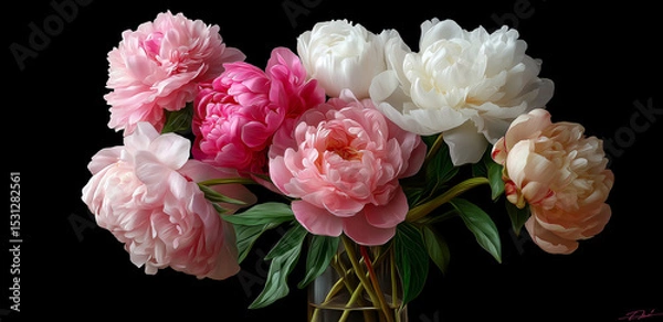 Obraz A stunning display of peonies in shades of pink and white, exuding femininity and charm Generative AI