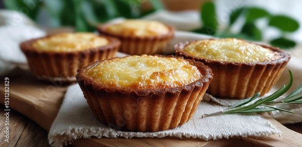 Obraz Enjoying freshly baked mini tarts filled with zesty lemon and blueberries at a cozy kitchen table Generative AI