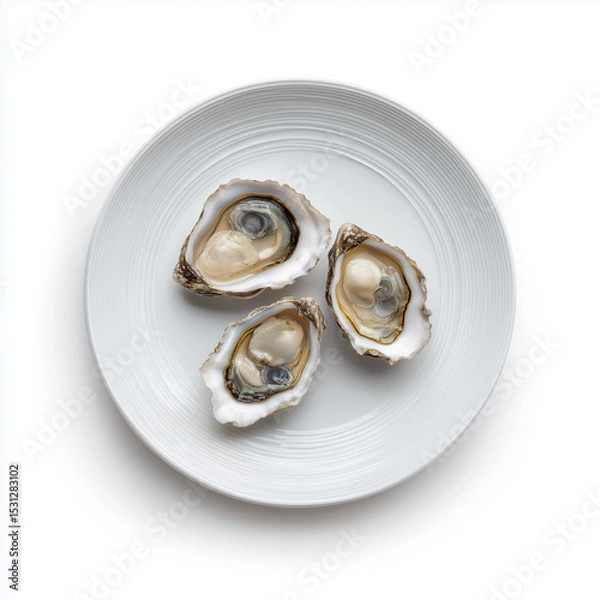 Obraz Enjoying three succulent oysters arranged beautifully on a round plate, perfect for seafood lovers Generative AI