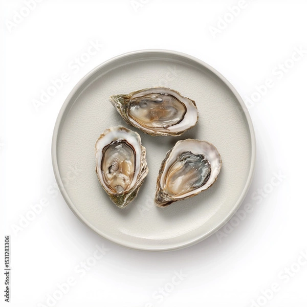 Obraz Three fresh oysters rest on a smooth plate, showcasing their natural beauty Generative AI