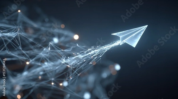 Obraz A visionary celestial landscape featuring planet Earth floating in a cosmic ocean of light A delicate paper airplane gracefully moves through the stardust