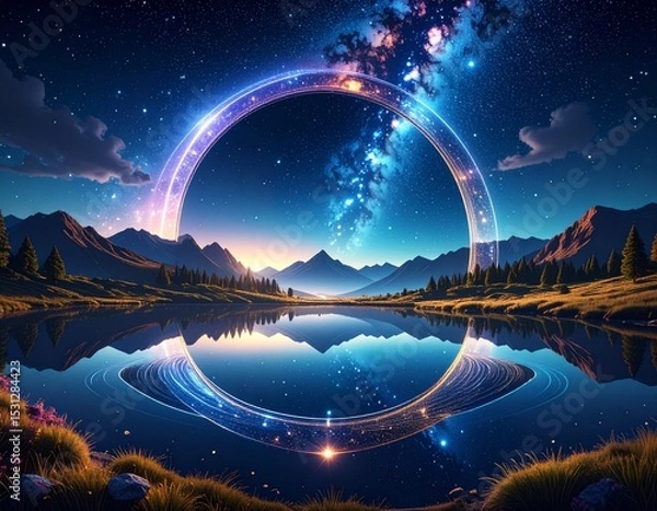 Fototapeta Mirror Lake Floating Through Galaxy