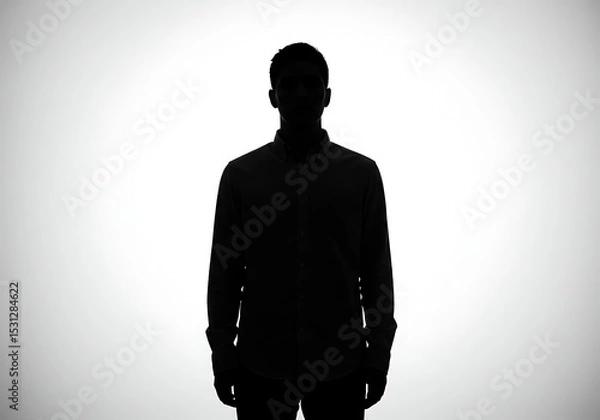 Fototapeta Silhouette of a man standing isolated on white background