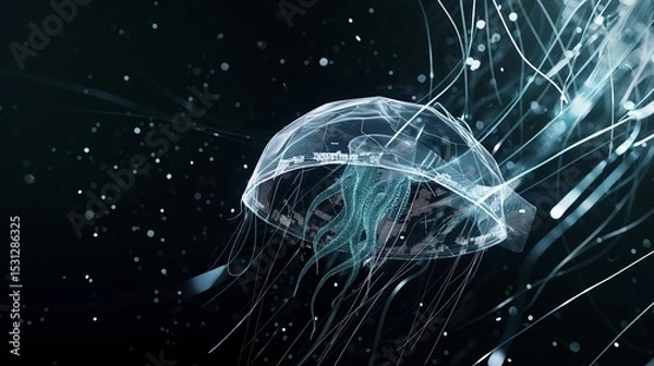 Fototapeta Abstract jellyfish design with luminous details against a dark backdrop.