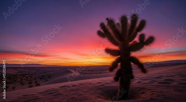 Obraz Desert sunset with silhouette of cactus vibrant sky