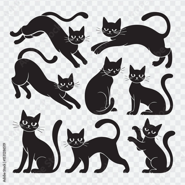 Fototapeta set of cats silhouettes. vector isolated silhouette cat set
