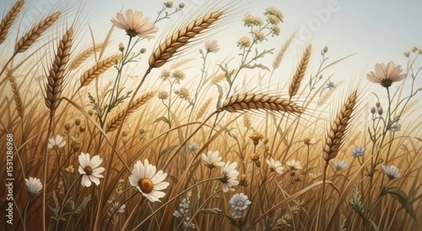 Obraz Wildflowers wheat in golden field