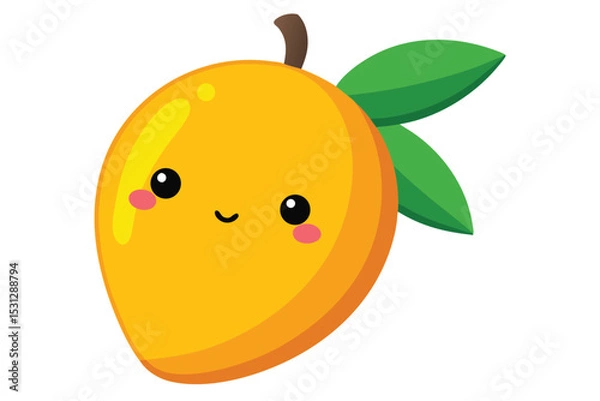 Fototapeta Kawaii Mango Character with Happy Face Vector Art, Fun Tropical Fruit Graphic for Coloring and Print