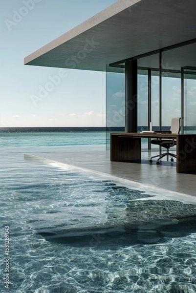Fototapeta Oceanfront Office: Work Meets Water in Modern Design Paradise.