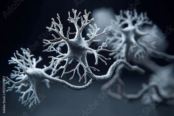 Obraz Close-up of neuron cells, highlighting their intricate structure against a dark, moody background.