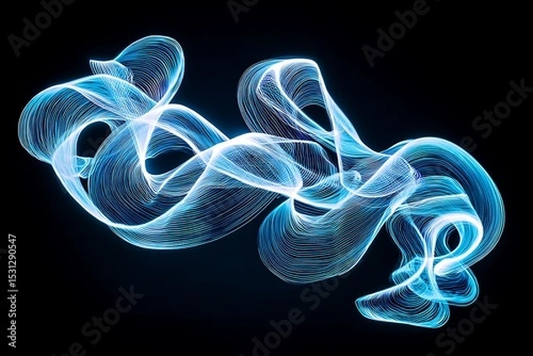 Obraz Electric blue light trails swirl across a dark background, forming a stunning abstract light effect that conveys both movement and calm.