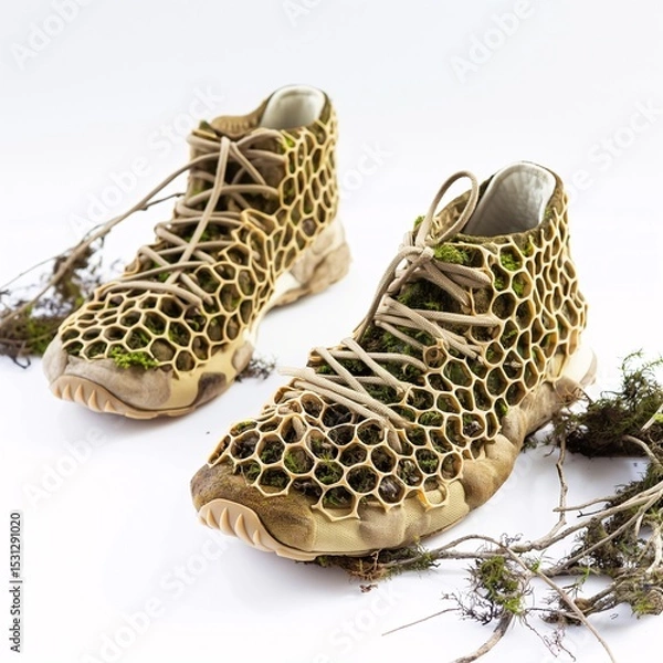 Fototapeta Unique Cellular Sneakers with Embedded Moss and Natural Aesthetics
