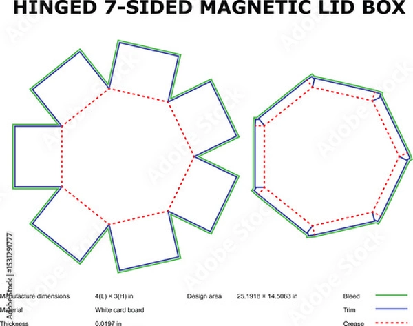 Fototapeta Hinged seven sided magnetic lid box template die cut design