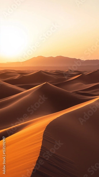 Obraz Golden sand dunes stretch endlessly under a warm golden hour sky.