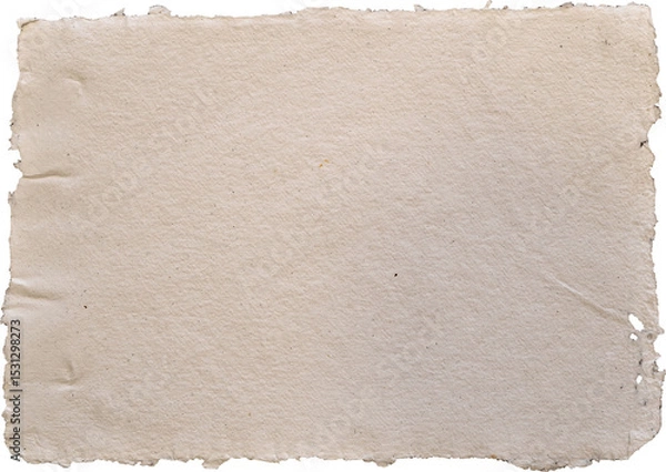 Fototapeta A close up of a piece of rough light beige paper with frayed edges texture