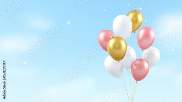Fototapeta Celebration with colorful balloons floating sky, festive