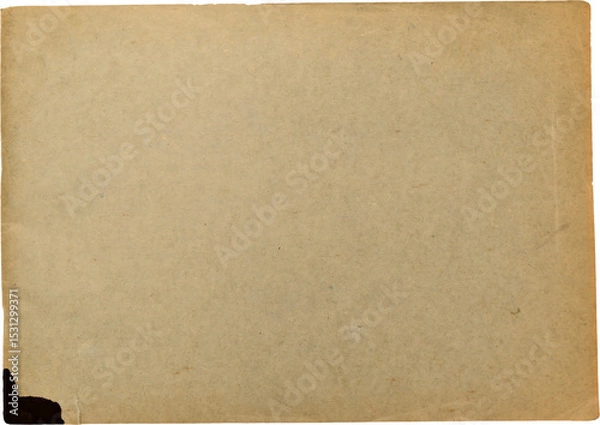 Fototapeta A tan paper sheet with slight discoloration and a dark spot in the corner