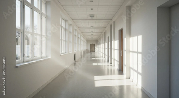 Fototapeta Spacious corridor with natural light and minimalistic design  