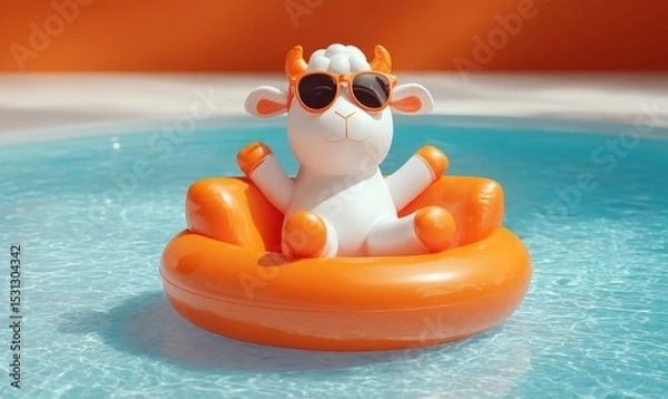Fototapeta Adorable Goat in Pool Float