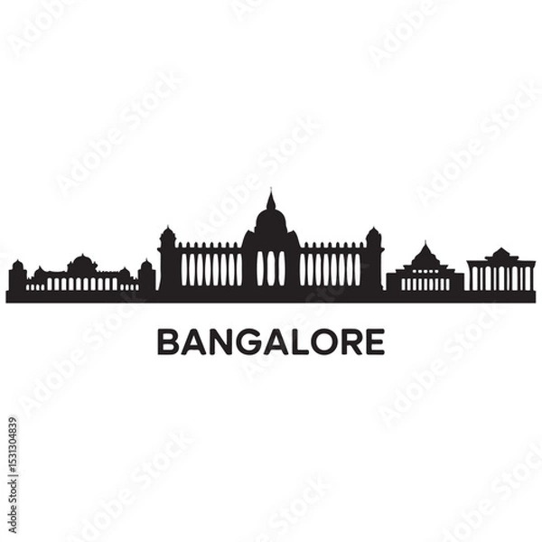 Obraz Bangalore skyline horizontal banner. Bangalore, India. Vector template for your design. Vector black silhouette. with white background