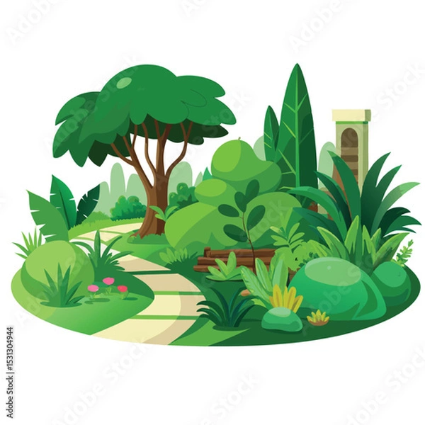 Obraz Isolated Broadleaf Tree Vector Art Lush Green Tree Illustration on White Background