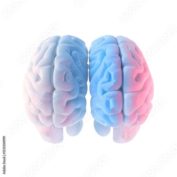 Obraz 3D Brain with Blue and Pink Halves Symbolizing Gender Differences on a Transparent Background